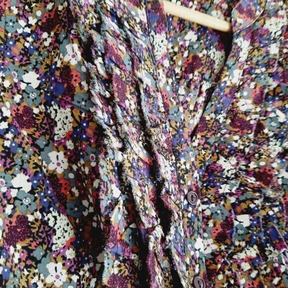XXI FOREVER 21 Button Down Ditsy Floral Ruffle Detail Blouse Top Colorful Sz S - Picture 8 of 15